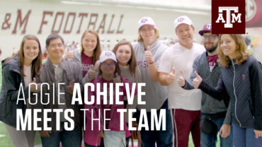Aggie ACHIEVE students with Jimbo Fisher