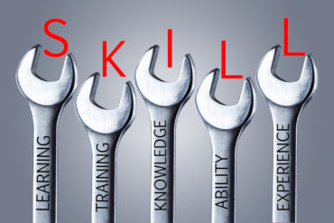five wrenches with the word skill
