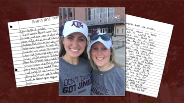 Croes and Hughes photo on top of photo of student letters