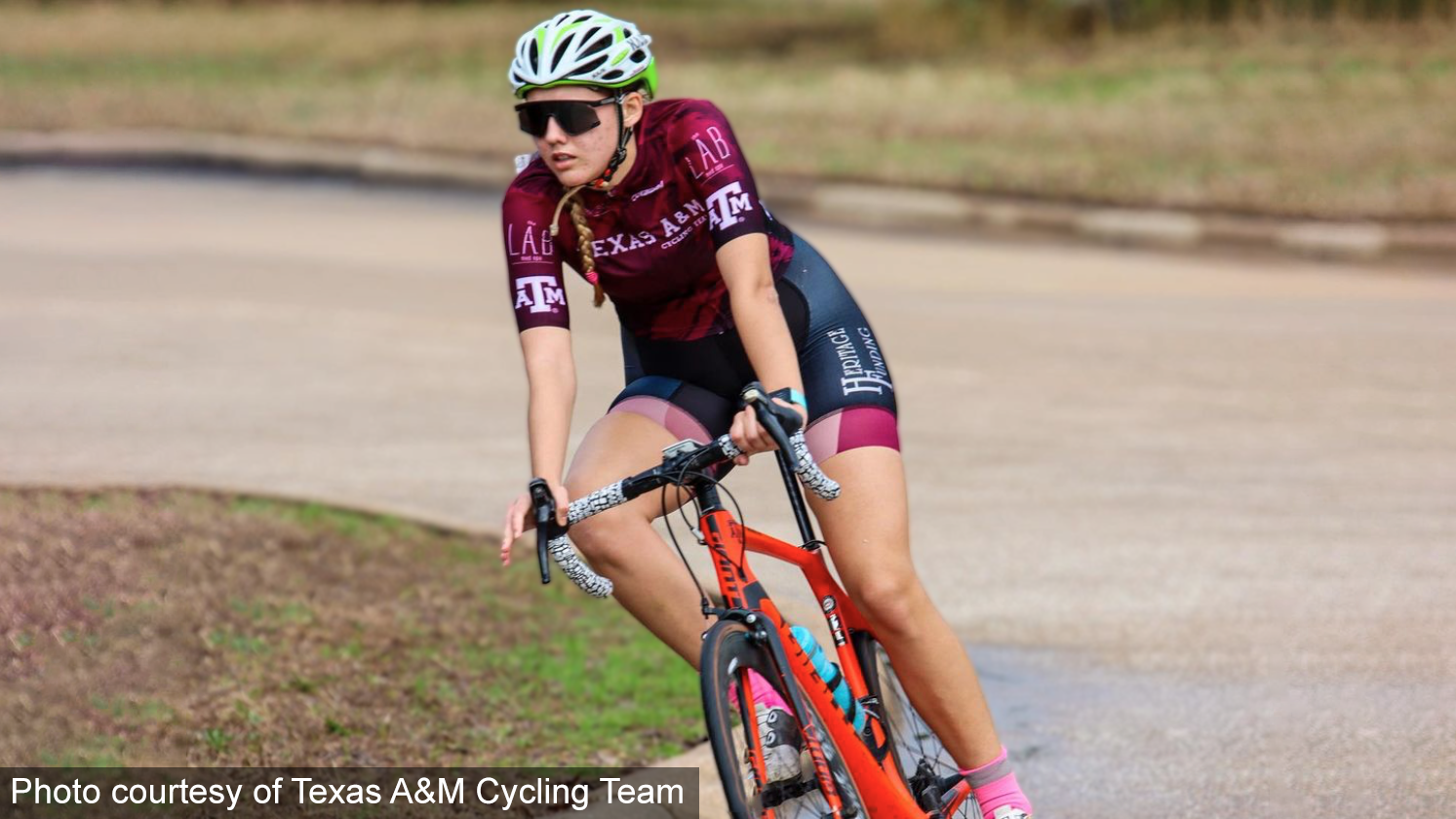 Paige Zizka '24 competing in a cycling race on the Texas A&M team.